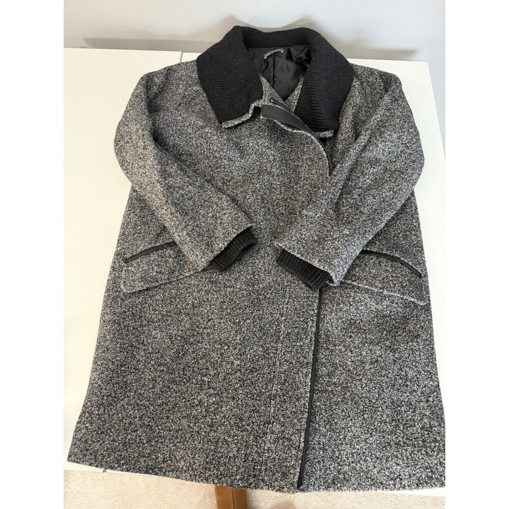Vince Shawl Wool Blend Tweed Lamb Leather Trim Coat Womens Sz Large Jacket EUC - Picture 15 of 15